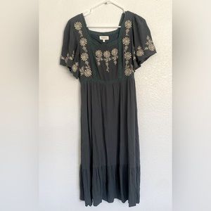 Bohme blue green midi dress. Square neckline. Size small